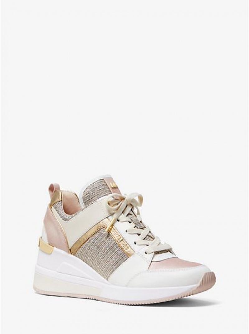 Michael Kors Georgie Leder And Chain-mesh Sneakers Damen Mehrfarbig | 927548-IRE