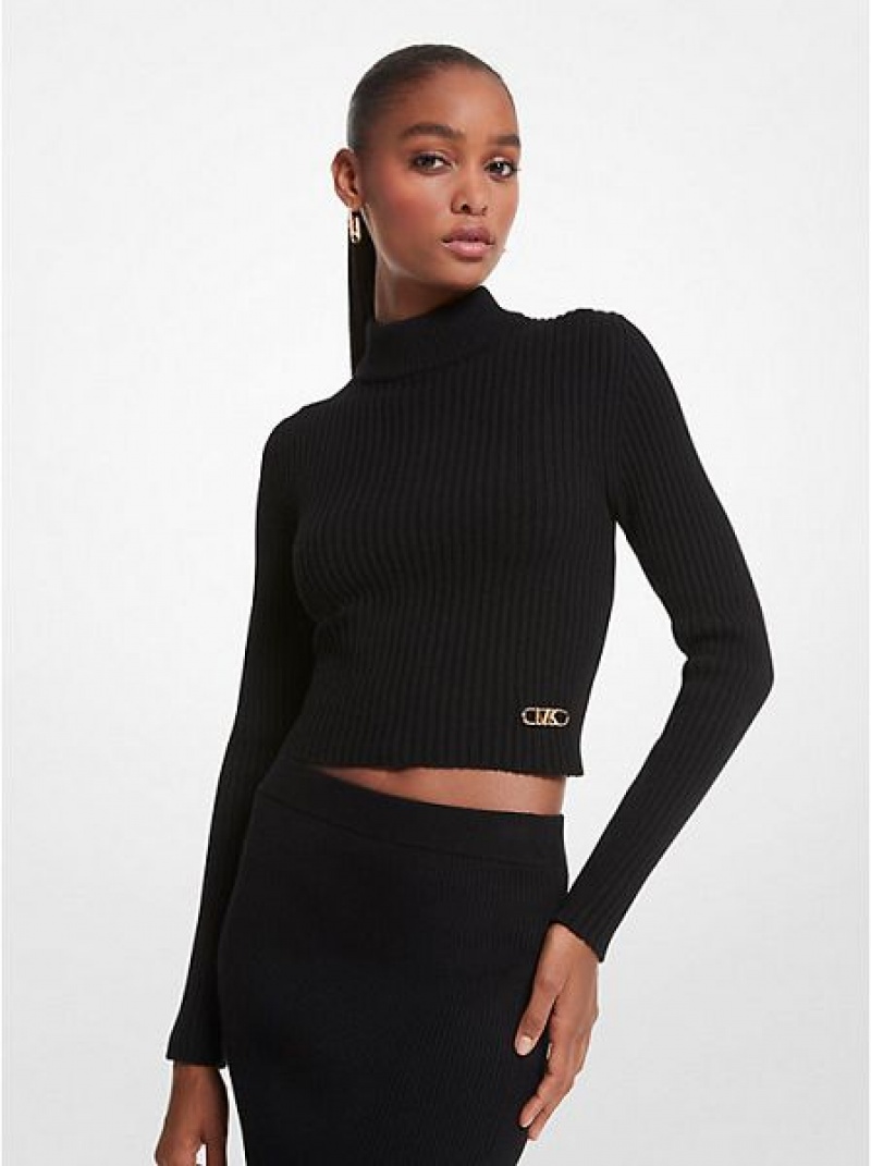 Michael Kors Gerippt Merino Wolle Blend Cropped Turtleneck Pullover Damen Schwarz | 801937-USO