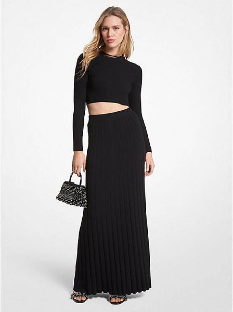 Michael Kors Gerippt Stretch Knit Maxi Röcke Damen Schwarz | 569471-RIU