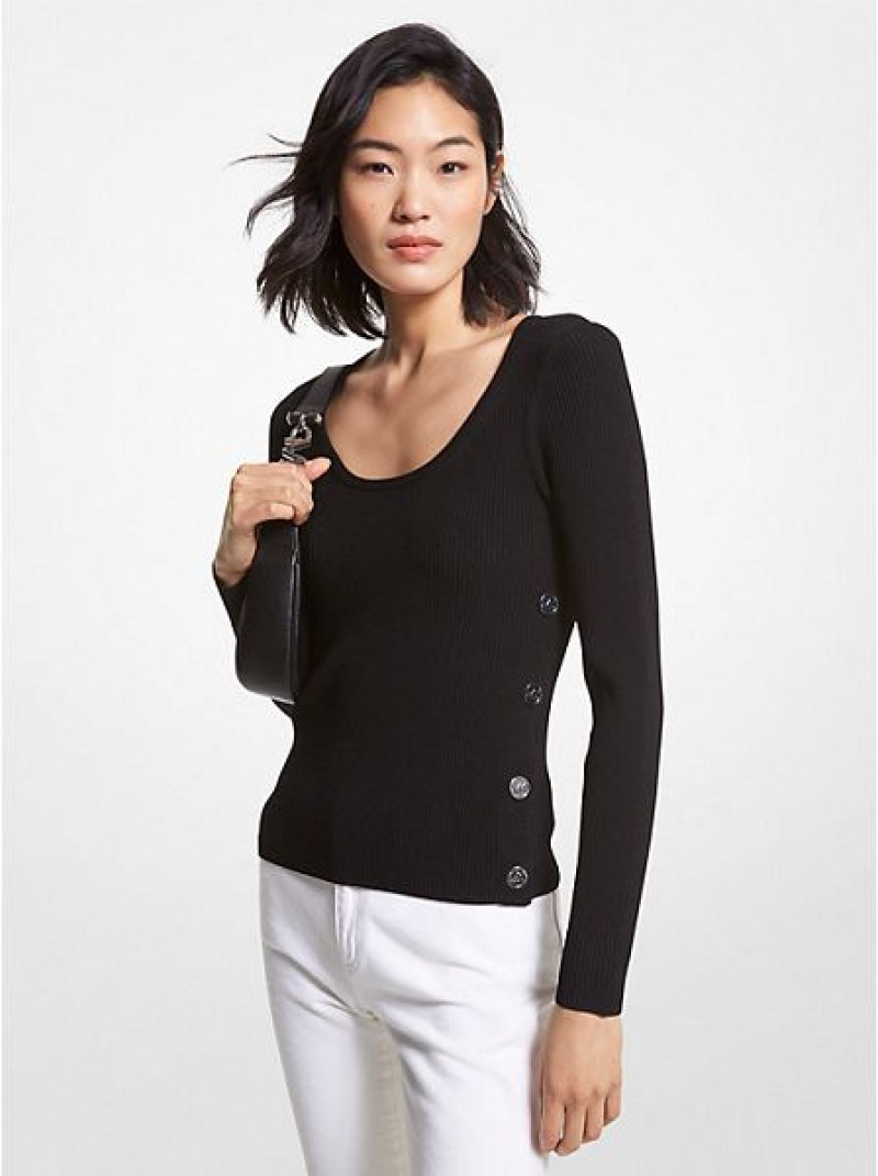 Michael Kors Gerippt Stretch Knit Pullover Damen Schwarz | 638412-TKP