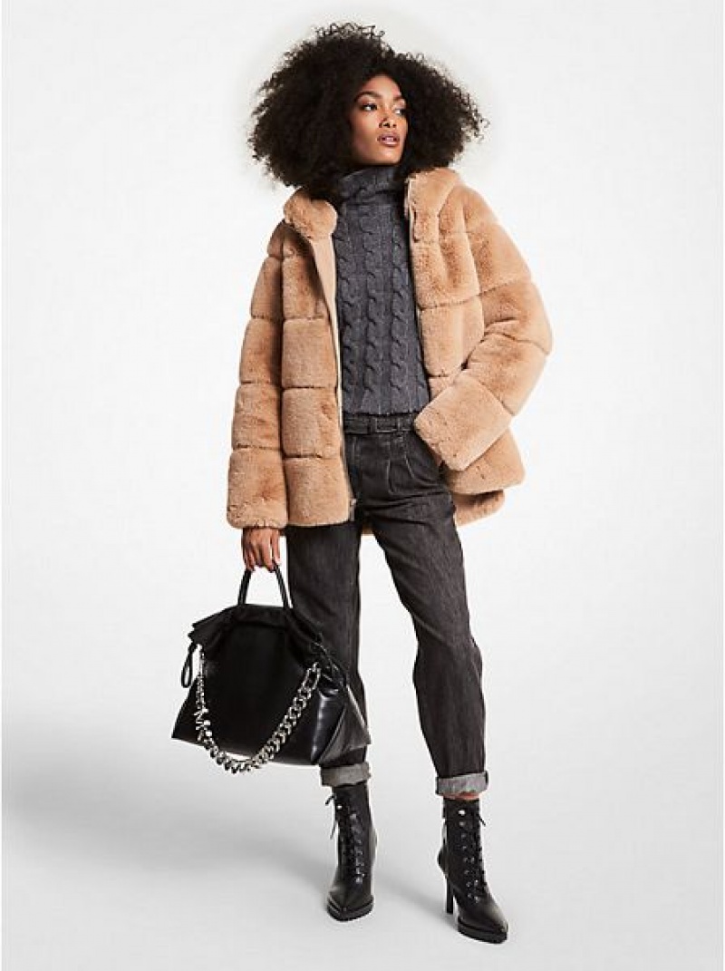 Michael Kors Gesteppt Faux Fur Mit Kapuze Mäntel Damen Braun | 419086-VZB