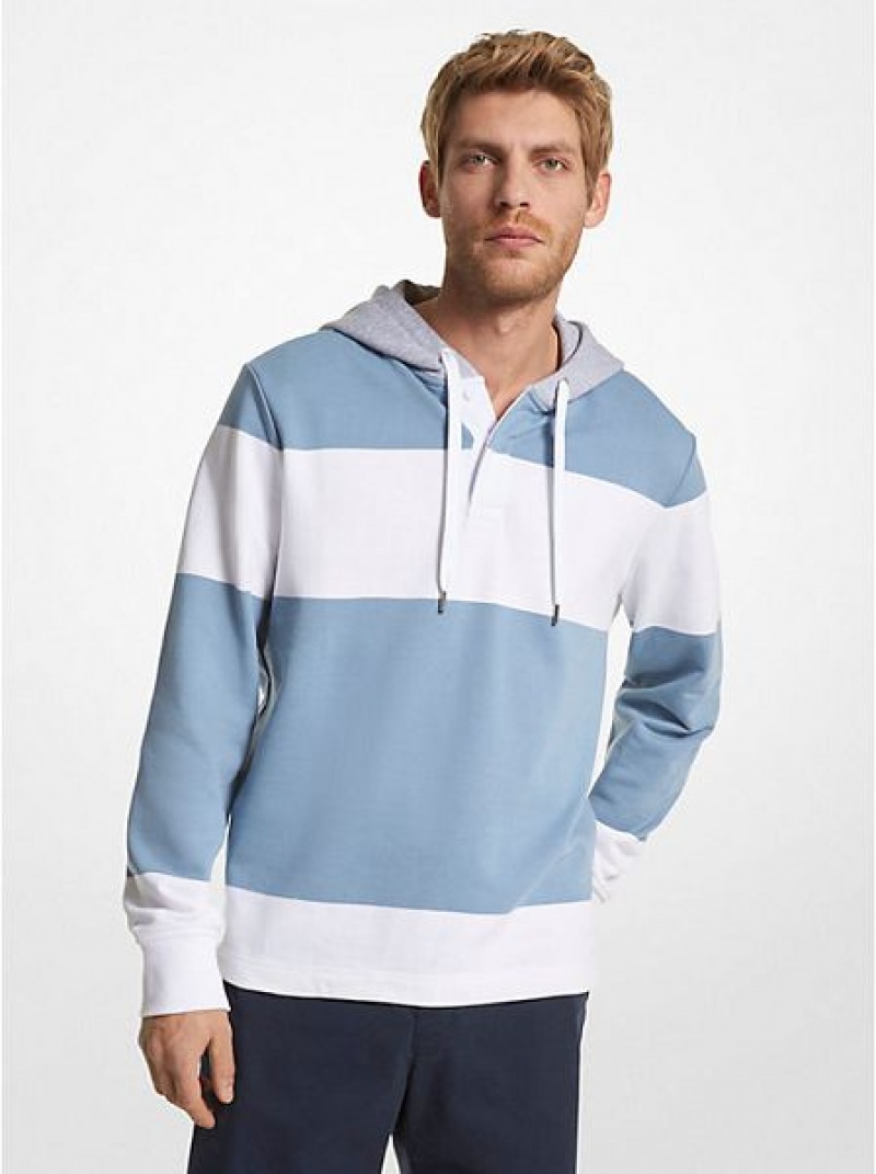 Michael Kors Gestreift Baumwoll Blend Terry Rugby Hoodie Herren Blau Weiß Grau | 236580-LCJ