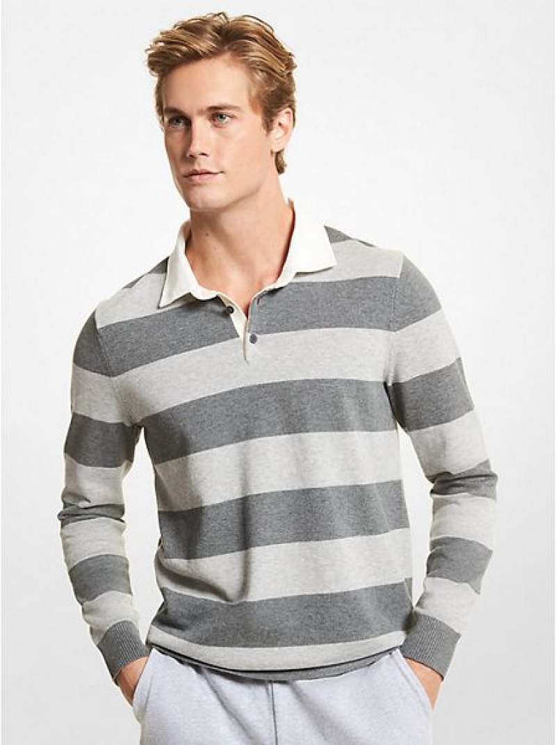 Michael Kors Gestreift Stretch Baumwoll Rugby Pullover Herren Grau | 294678-OXJ