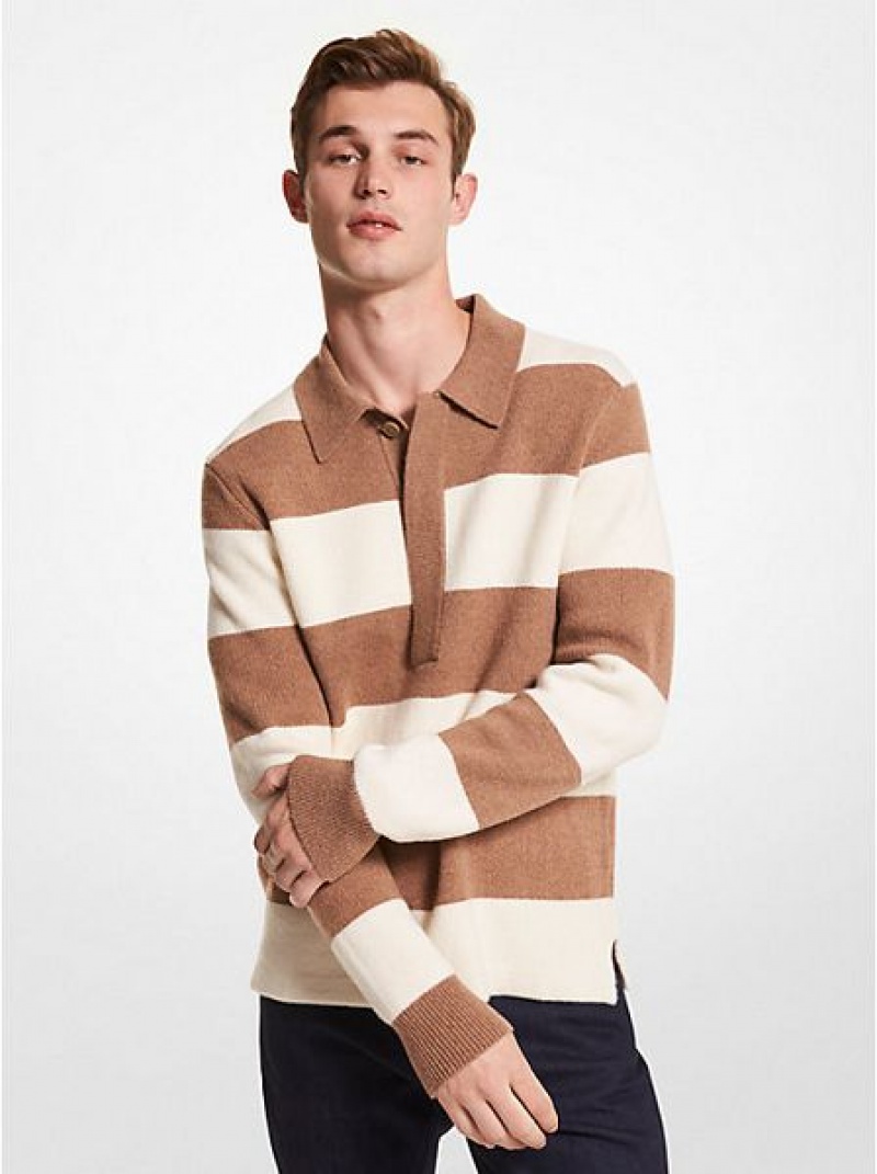 Michael Kors Gestreift Wolle Blend Pullover Herren Beige | 726935-FQE