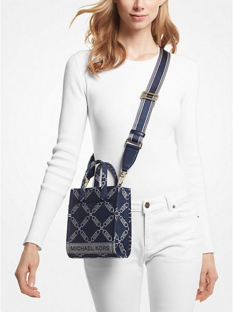 Michael Kors Gigi Extra-small Empire Logo Jacquard crossbody taschen Damen Navy Mehrfarbig | 182457-OZF