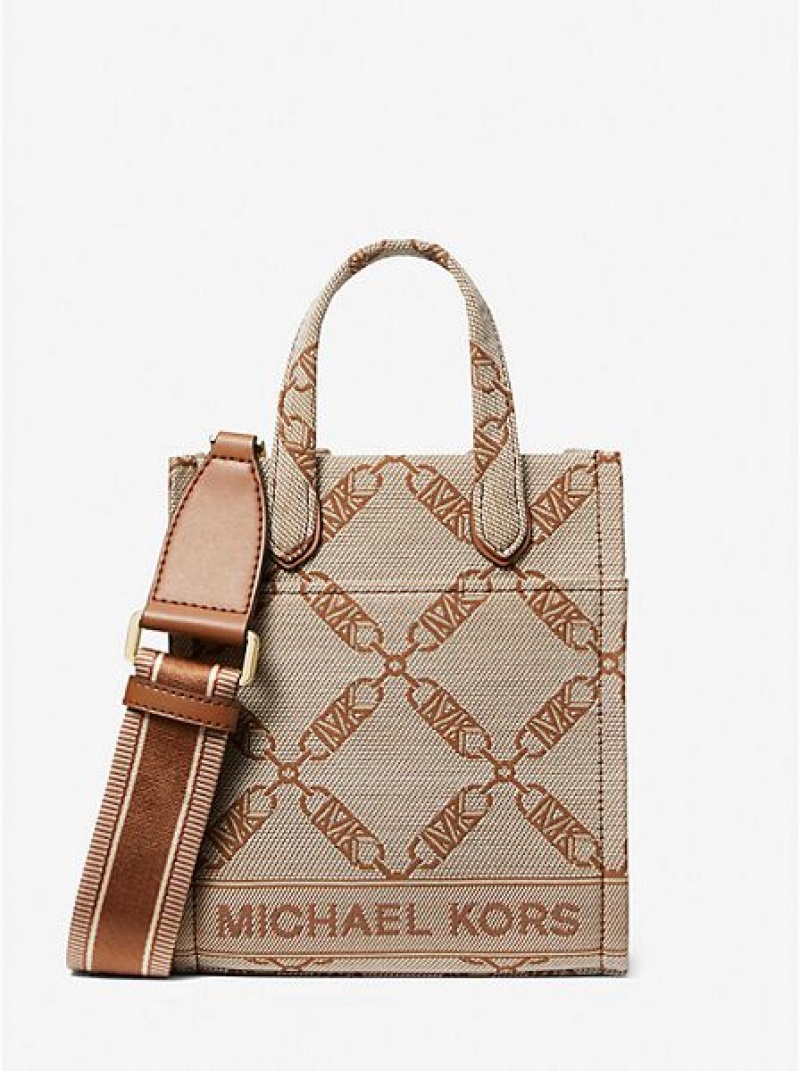 Michael Kors Gigi Extra-small Empire Logo Jacquard crossbody taschen Damen Beige | 270541-UTE