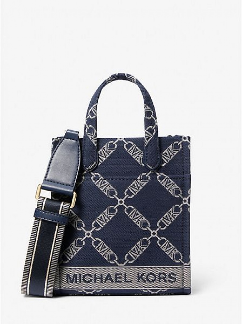 Michael Kors Gigi Extra-small Empire Logo Jacquard crossbody taschen Damen Navy Mehrfarbig | 182509-NRY