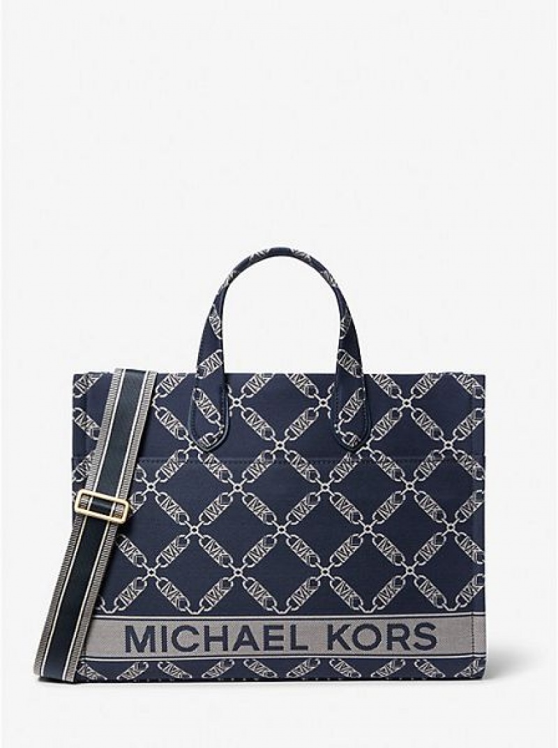 Michael Kors Gigi Large Empire Logo Jacquard Tragetaschen Damen Navy Mehrfarbig | 039527-TNW