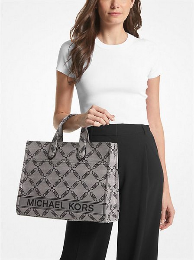 Michael Kors Gigi Large Empire Logo Jacquard Tragetaschen Damen Beige Schwarz | 302417-JUK