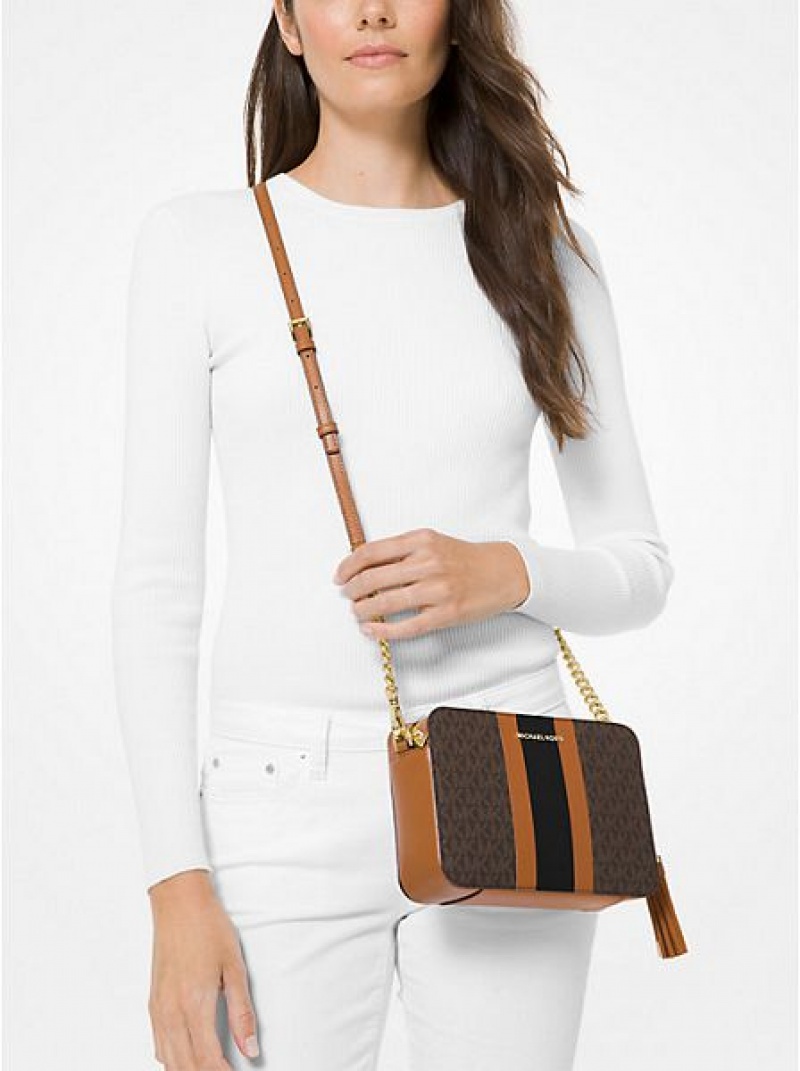 Michael Kors Ginny Medium Logo Stripe crossbody taschen Damen Braun | 604382-MID