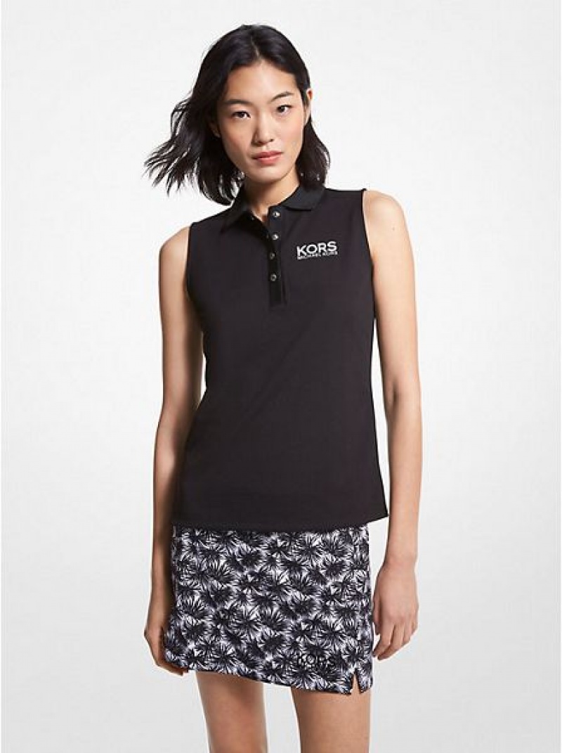 Michael Kors Golf Logo Pique Ärmellose Polo Shirts Damen Schwarz | 543196-XMD