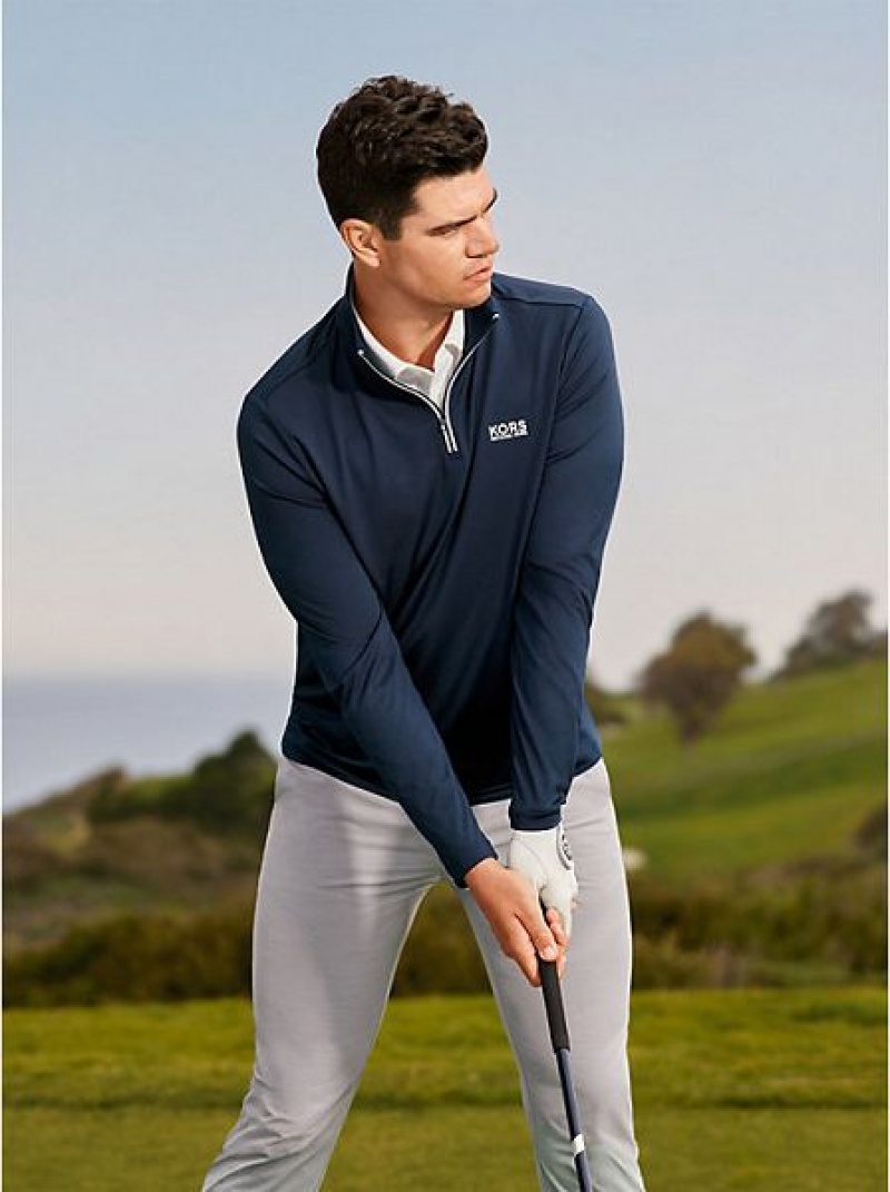 Michael Kors Golf Performance Quarter Zip Hoodie Herren Navy | 486370-ZVN