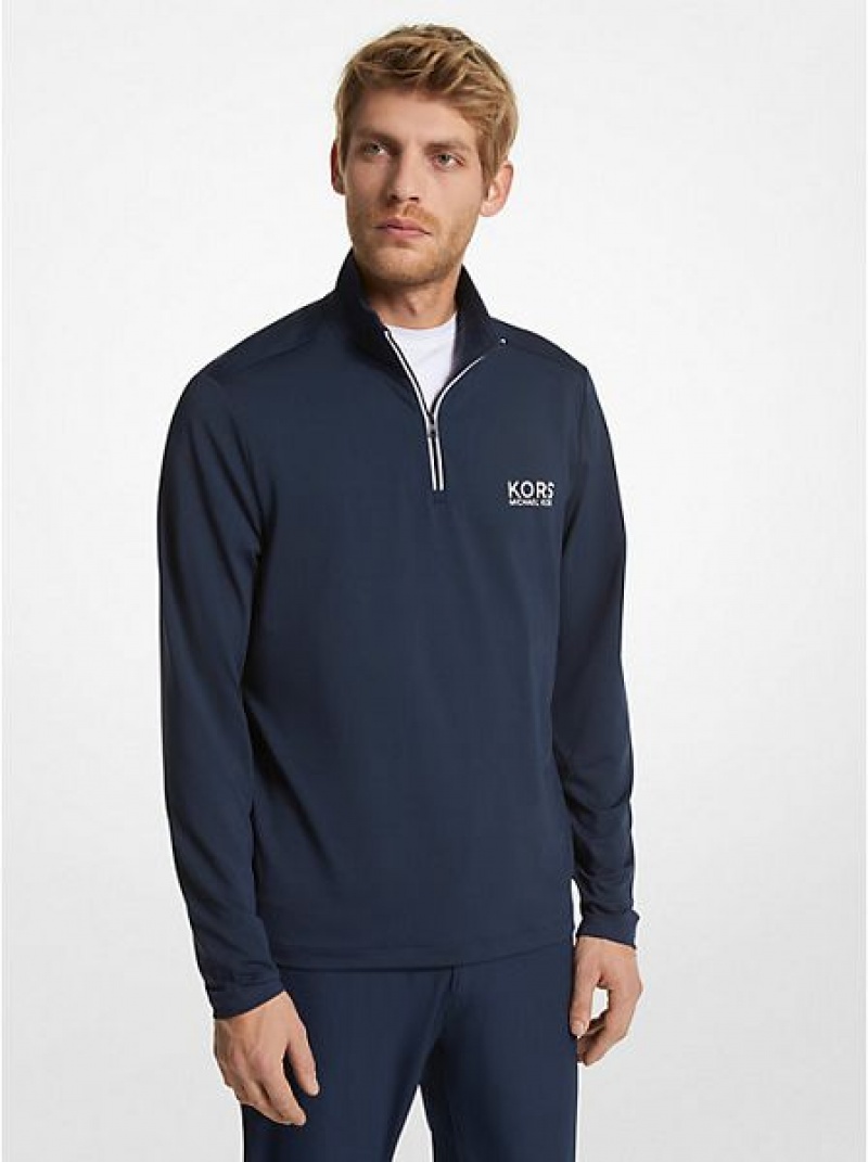 Michael Kors Golf Performance Quarter Zip Hoodie Herren Navy | 486370-ZVN