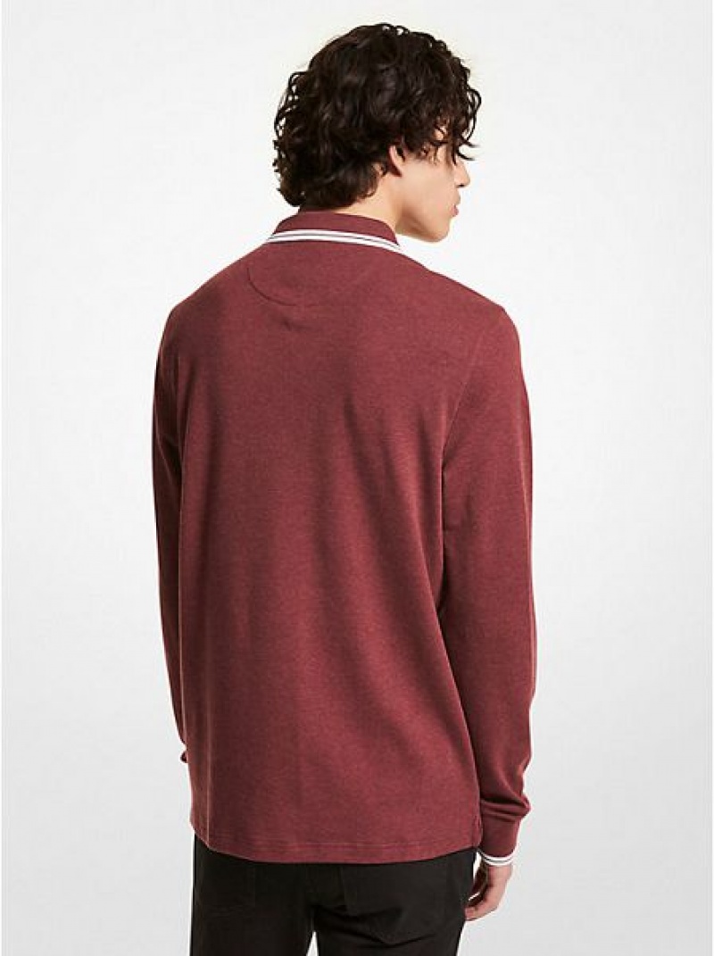 Michael Kors Greenwich Baumwoll Long-sleeve Polo Shirts Herren Bordeaux | 789054-LWE