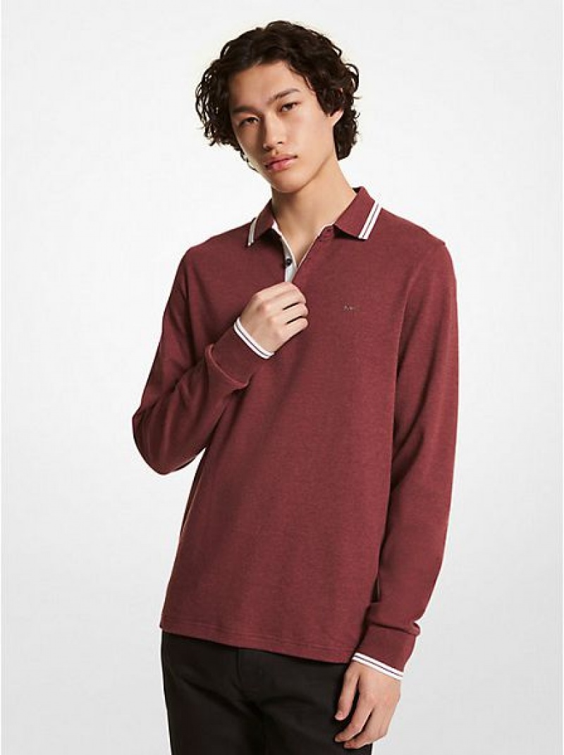 Michael Kors Greenwich Baumwoll Long-sleeve Polo Shirts Herren Bordeaux | 789054-LWE