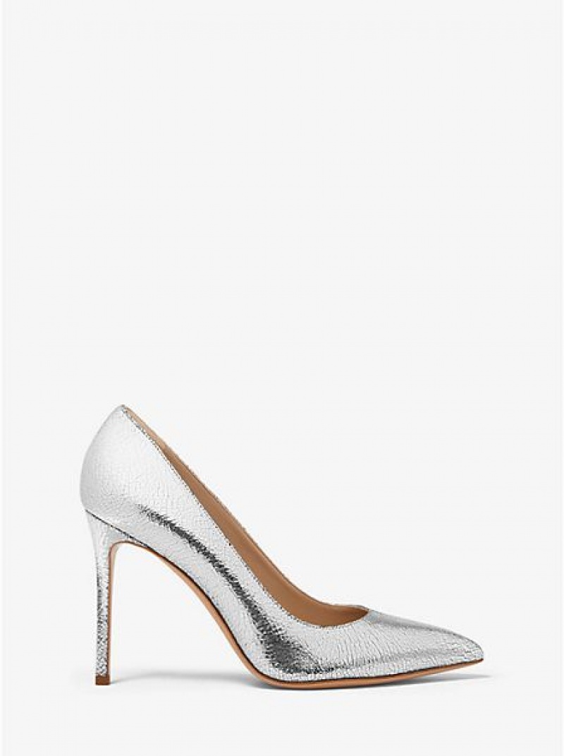 Michael Kors Gretel Crackled Leder Pumps Damen Silber | 352684-CWL