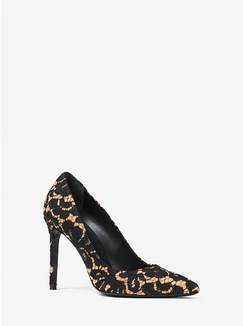 Michael Kors Gretel Floral Spitze And Wildleder Pumps Damen Schwarz | 652049-FNO