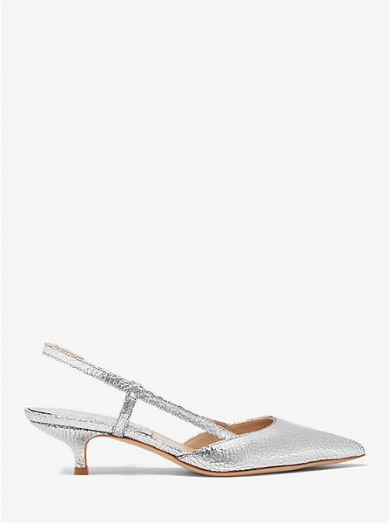 Michael Kors Hallie Crackled Metallic Leder Pumps Damen Silber | 539206-ZPV