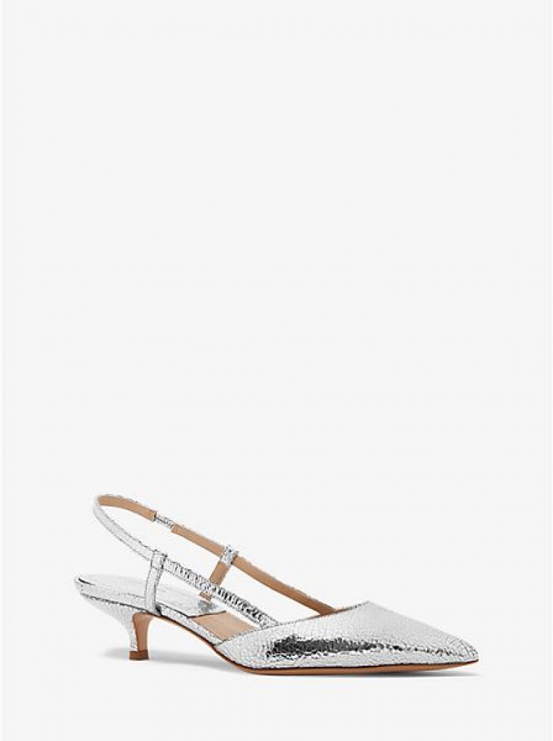 Michael Kors Hallie Crackled Metallic Leder Pumps Damen Silber | 539206-ZPV