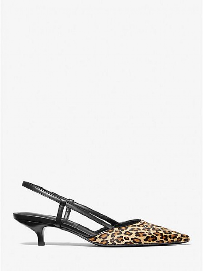 Michael Kors Hallie Leopard Print Calf Hair Pumps Damen Braun | 569310-ZRI