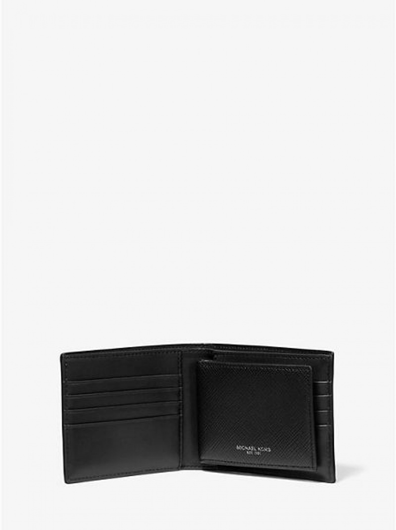 Michael Kors Harrison Crossgrain Leder Billfold With Passcase Geldbörse Herren Schwarz | 821045-WEK