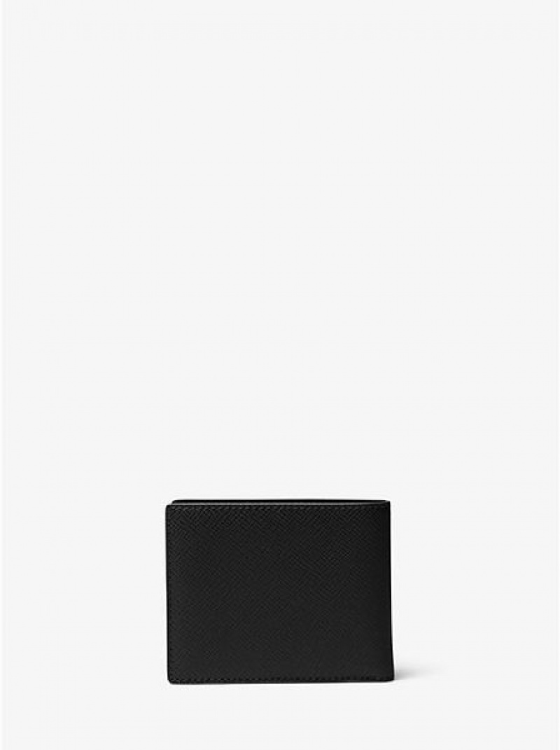 Michael Kors Harrison Crossgrain Leder Billfold With Passcase Geldbörse Herren Schwarz | 821045-WEK