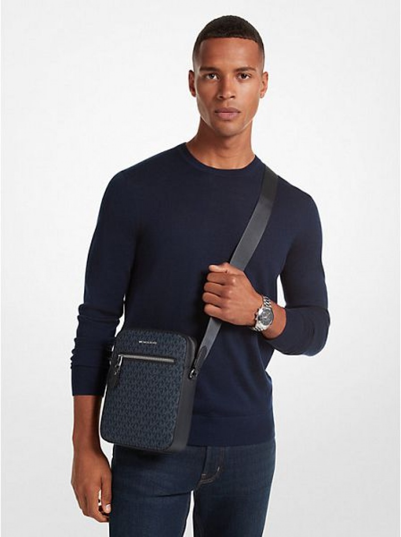 Michael Kors Henry Logo crossbody taschen Herren Schwarz Navy | 037824-ZWO