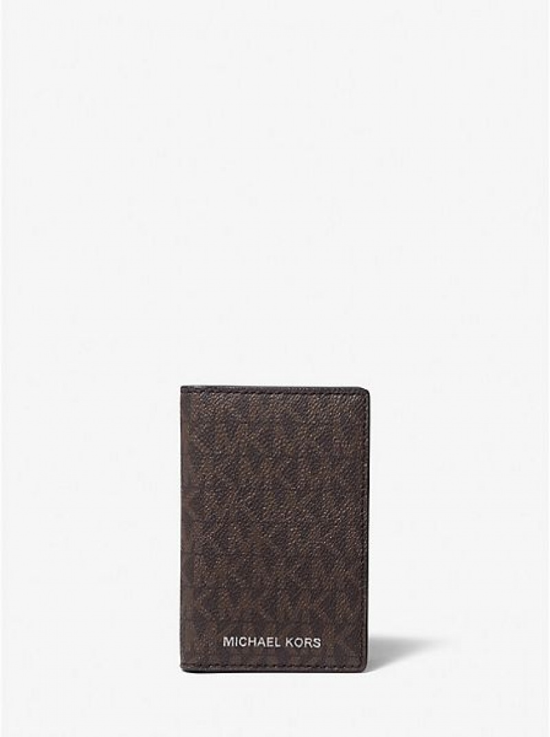 Michael Kors Hudson Logo Bi-fold Card Case Geldbörse Herren Braun Schwarz | 025934-YLU