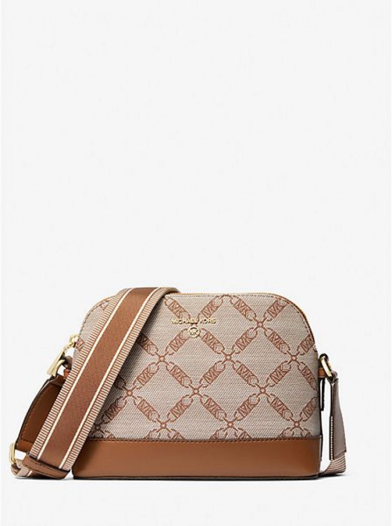 Michael Kors Jet Set Large Empire Logo Jacquard Dome crossbody taschen Damen Beige | 297054-XHC