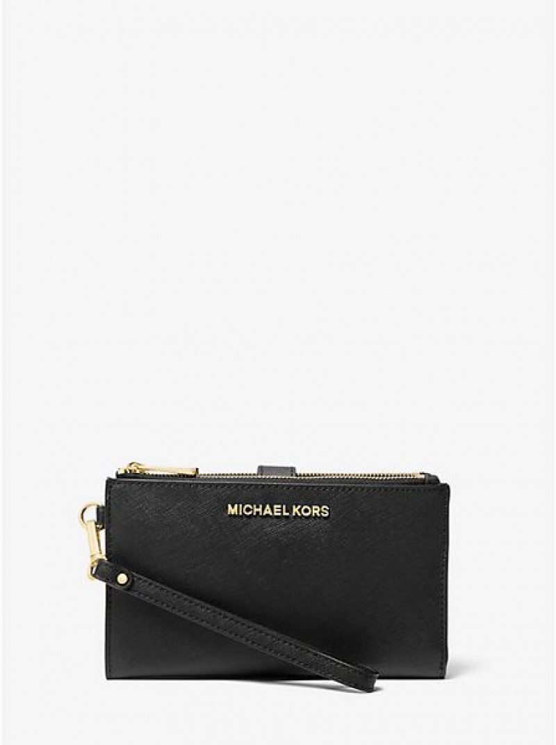 Michael Kors Jet Set Large Leder Smartphone Geldbörse Damen Schwarz | 478519-UZF