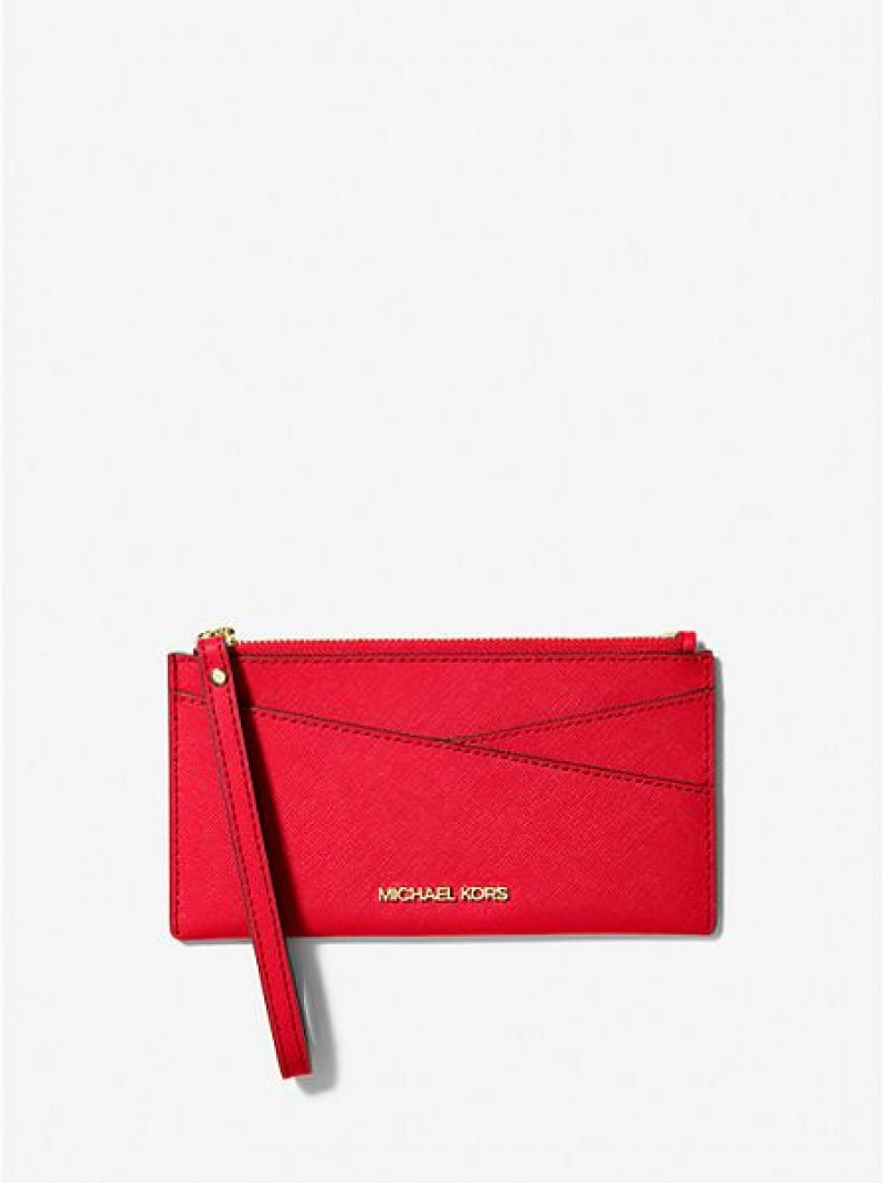 Michael Kors Jet Set Medium Saffiano Leder Crossover Geldbörse Damen Rot | 879612-DHQ