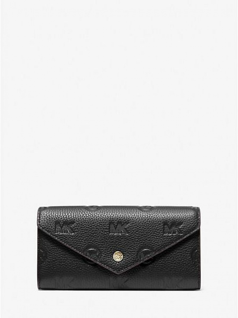 Michael Kors Jet Set Travel Large Logo Embossed Leder Envelope Geldbörse Damen Schwarz | 248695-OGE