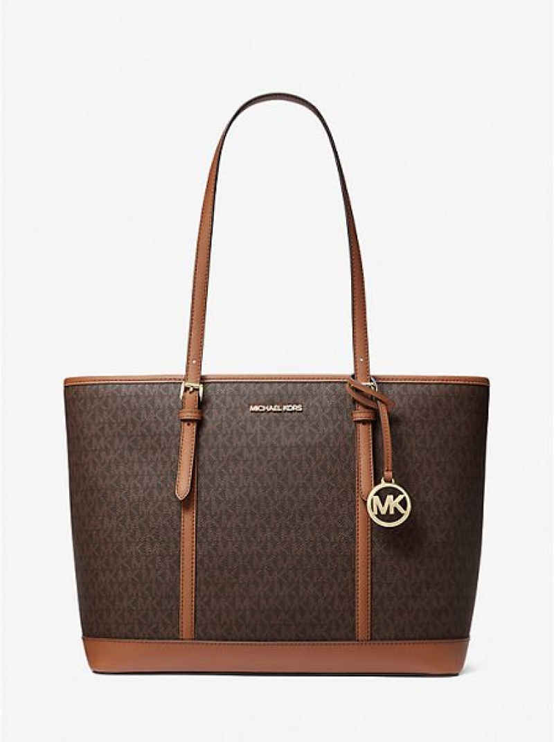 Michael Kors Jet Set Travel Large Logo Tragetaschen Damen Braun | 423867-HPA