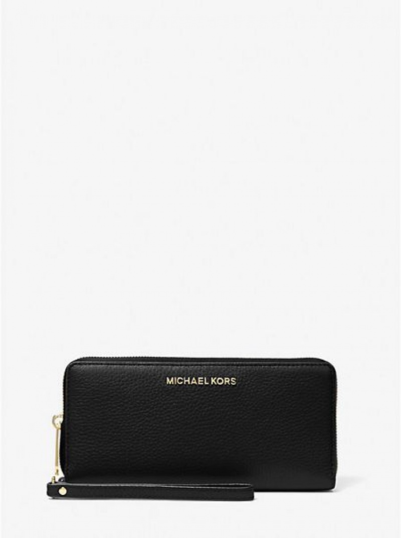 Michael Kors Jet Set Travel Large Pebbled Leder Geldbörse Damen Schwarz | 986514-SNC