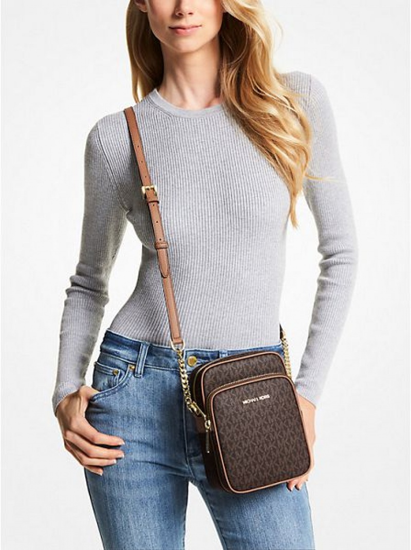 Michael Kors Jet Set Travel Medium Logo crossbody taschen Damen Braun | 814350-DYP