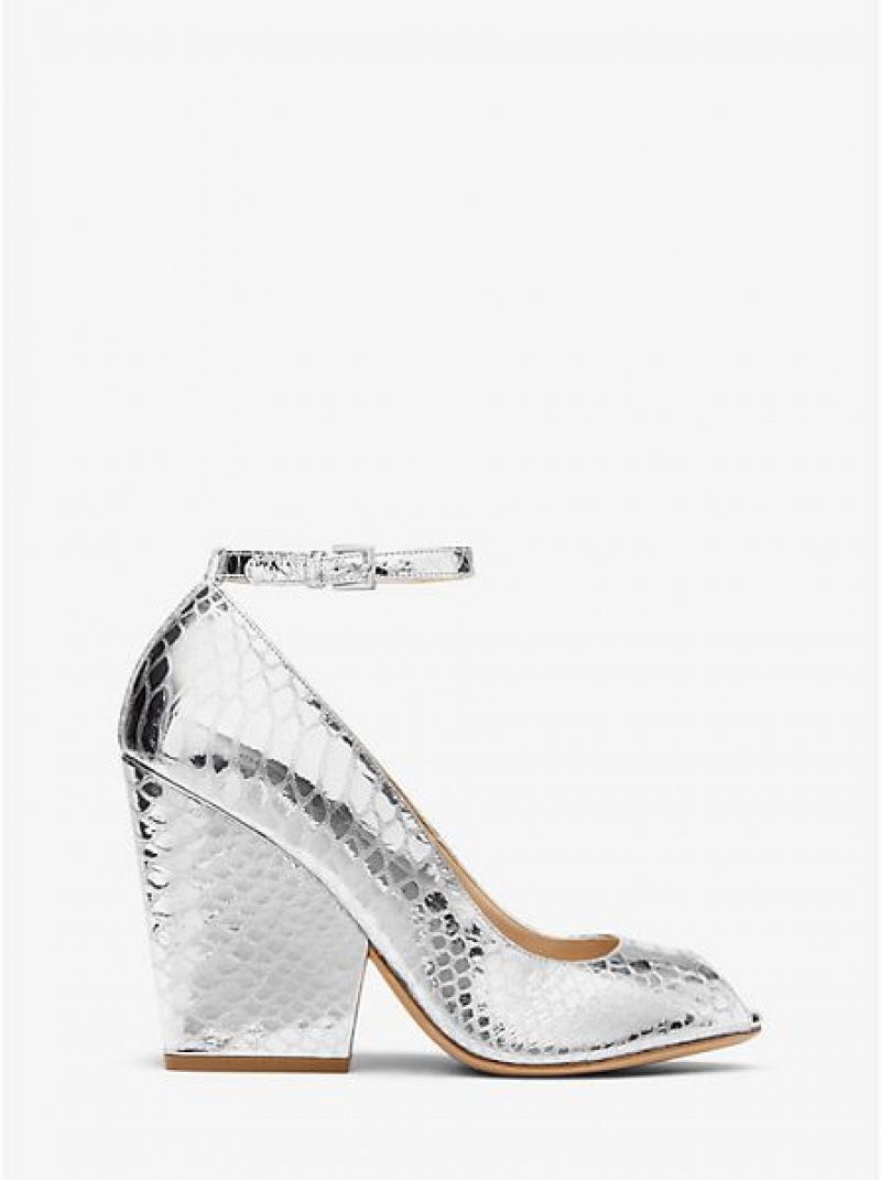 Michael Kors Julianne Metallic Python-embossed Leder Peep-toe Pumps Damen Silber | 814760-HVF