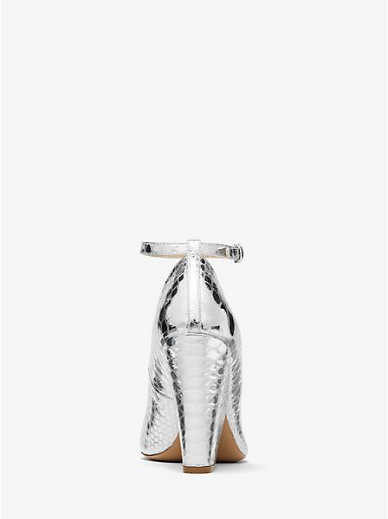 Michael Kors Julianne Metallic Python-embossed Leder Peep-toe Pumps Damen Silber | 814760-HVF