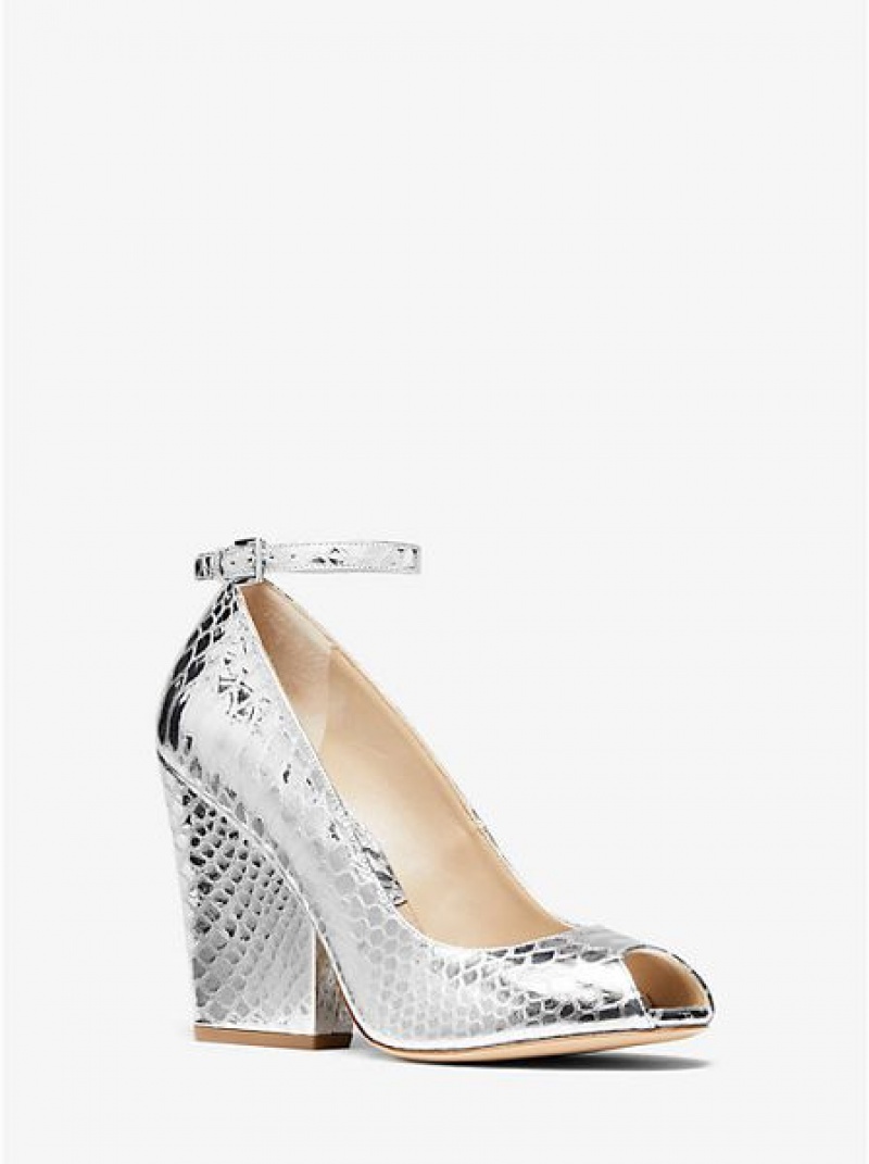 Michael Kors Julianne Metallic Python-embossed Leder Peep-toe Pumps Damen Silber | 814760-HVF