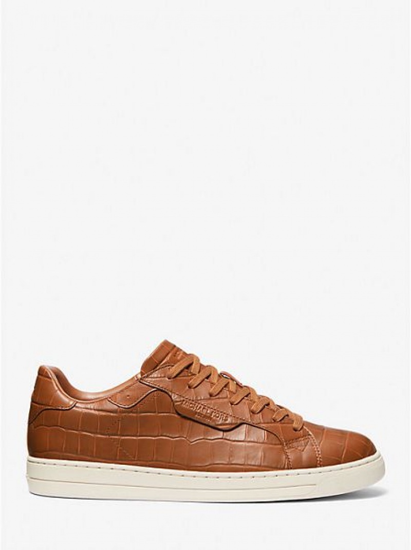 Michael Kors Keating Crocodile Embossed Leder Sneakers Herren Braun Weiß | 061375-XKV