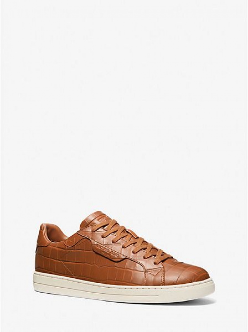 Michael Kors Keating Crocodile Embossed Leder Sneakers Herren Braun Weiß | 061375-XKV