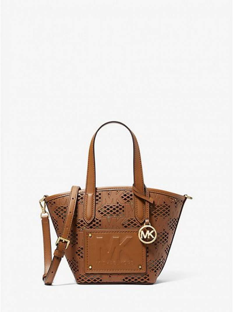 Michael Kors Kimber Small 2-in-1 Perforated And Embossed Faux Leder Tragetaschen Damen Braun | 890273-BVL