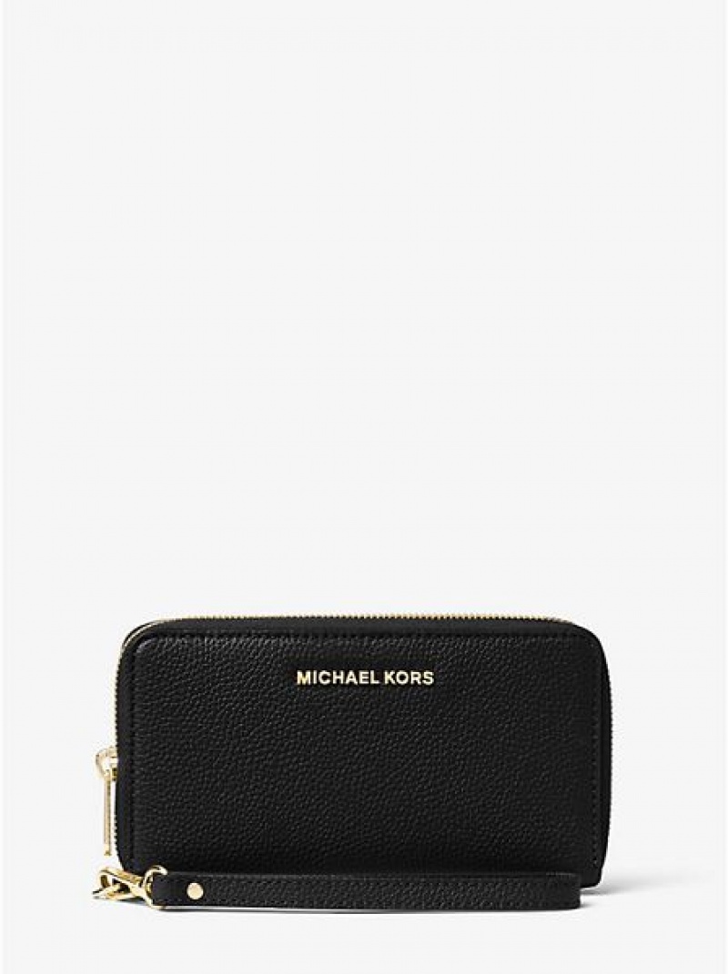 Michael Kors Large Leder Smartphone Geldbörse Damen Schwarz | 841069-HAG