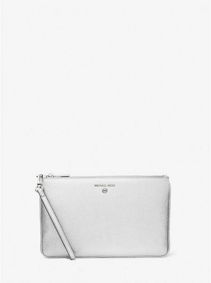 Michael Kors Large Metallic Pebbled Leder Geldbörse Damen Silber | 152940-YKH