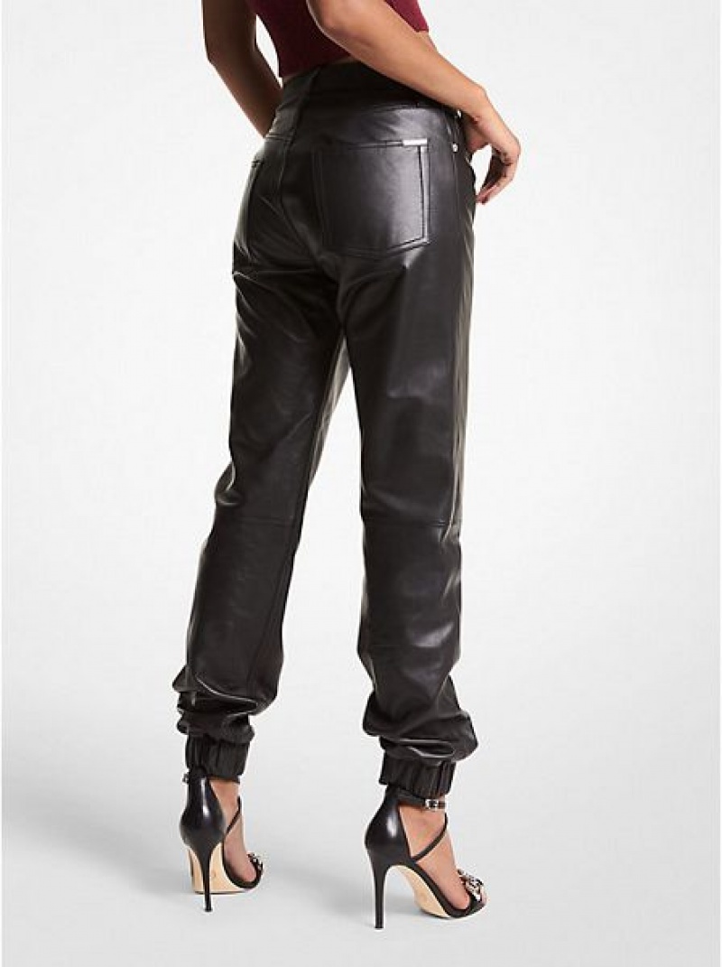 Michael Kors Leder Jogginghose Damen Schwarz | 601872-ZKS