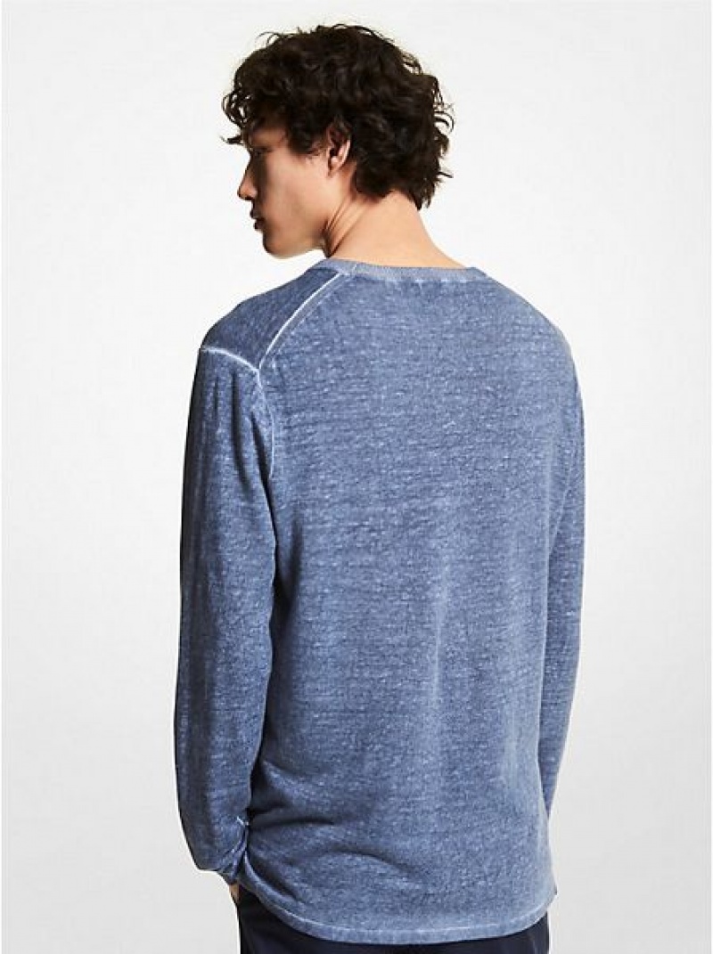 Michael Kors Linen And Baumwoll Blend Pullover Herren Blau | 680341-ZNQ