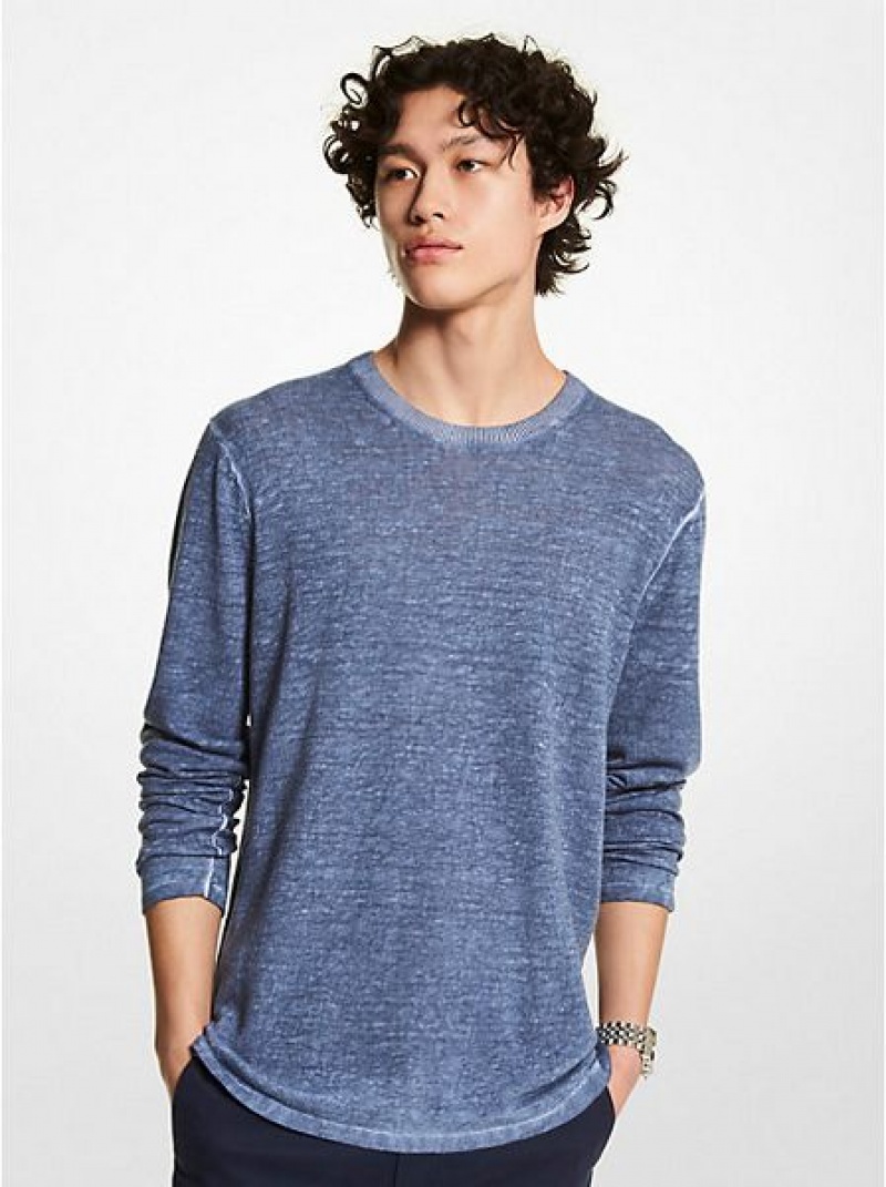 Michael Kors Linen And Baumwoll Blend Pullover Herren Blau | 680341-ZNQ