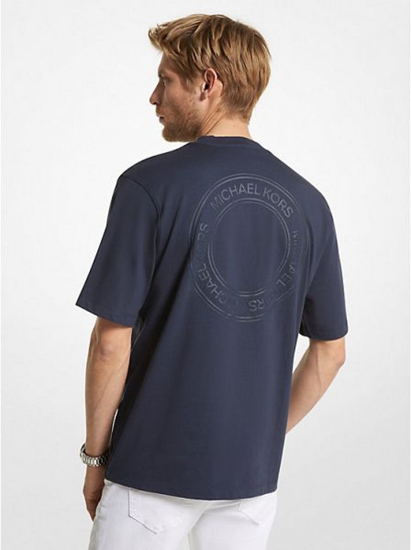 Michael Kors Logo Baumwoll T-shirts Herren Navy | 720865-DTH