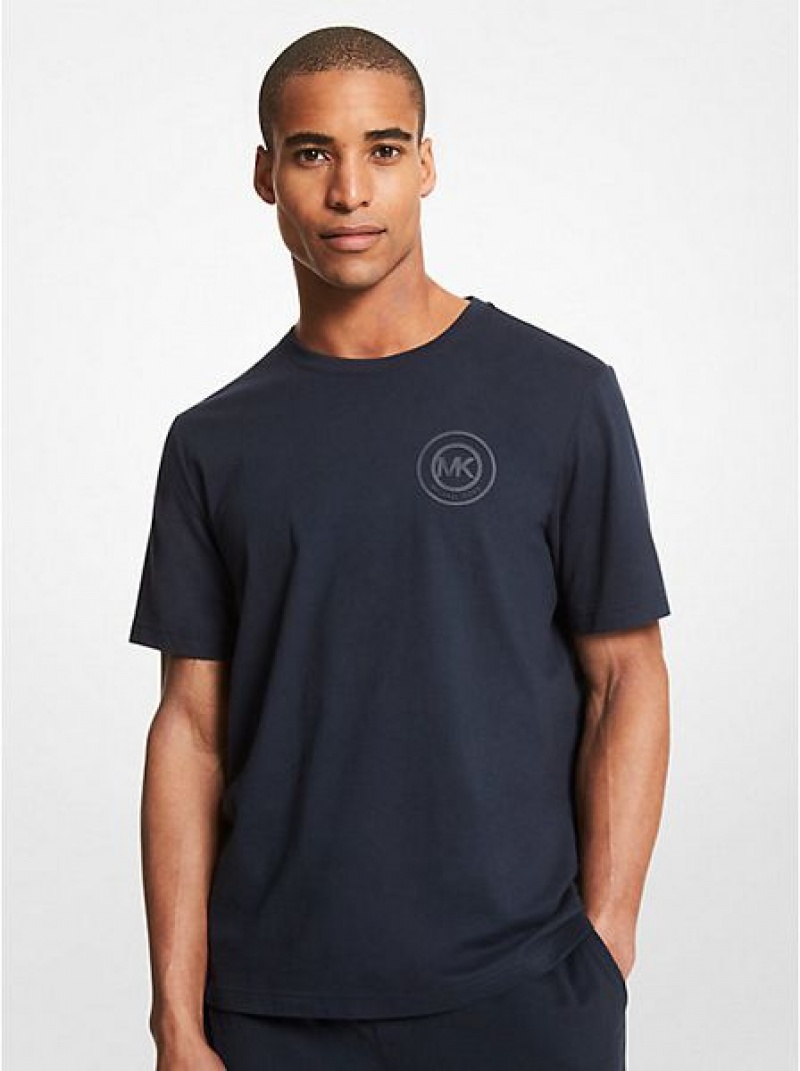 Michael Kors Logo Baumwoll T-shirts Herren Navy | 512934-XGB