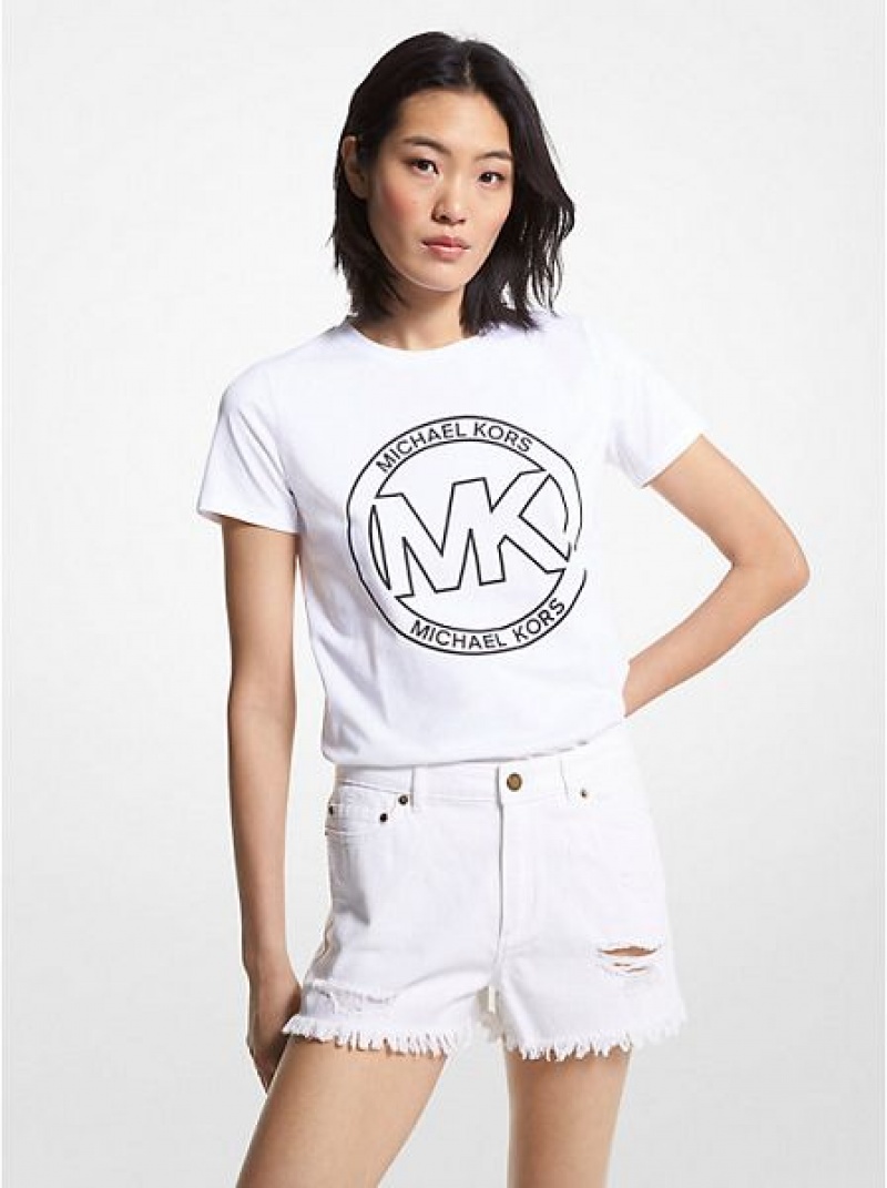 Michael Kors Logo Charm Print Organic Baumwoll T-shirts Damen Weiß | 510827-MJV