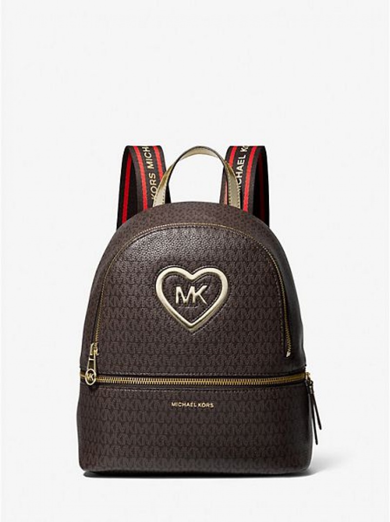 Michael Kors Logo Heart Coated Canvas Rucksack Kinder Schokolade | 057146-VSU